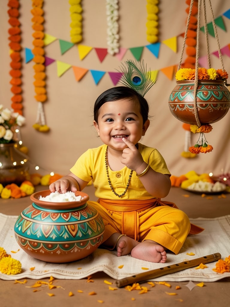 Preview of Krishna Janmashtami Baby Photoshoot With Makhan Matki
