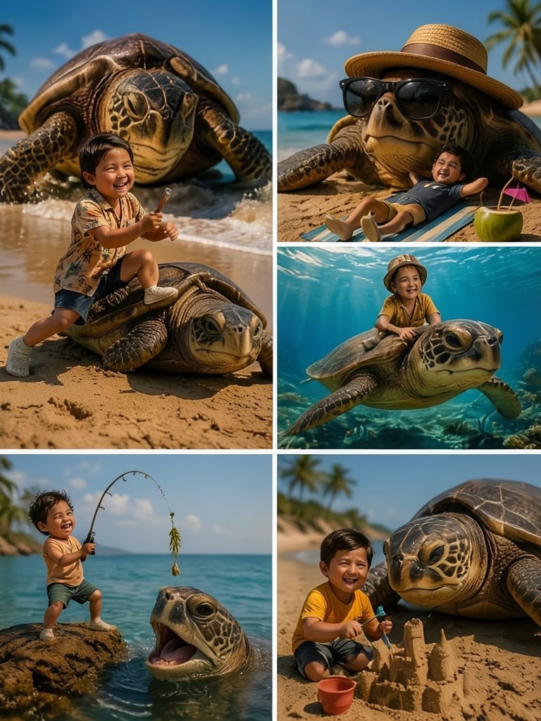 Preview rendered from “Miniature Man and Sea Turtle”