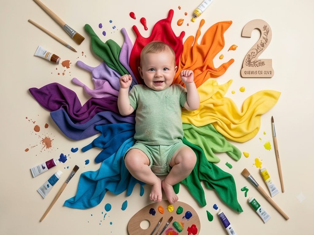 Preview of Creative Rainbow Artist Theme 2 Month Baby Boy Photoshoot Idea