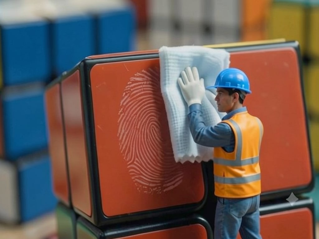 Preview rendered from “Miniature workers clean Rubik's Cube”