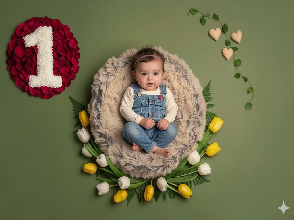 Preview of One Month Baby Photoshoot with Floral Accents