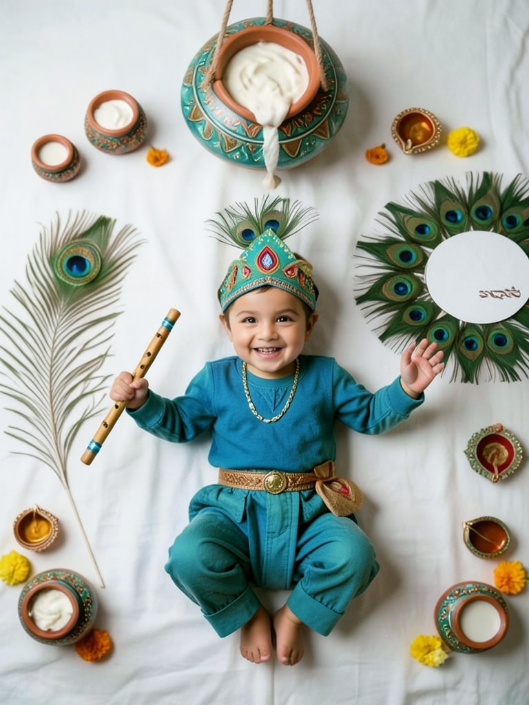 Preview of Krishna Janmashtami Baby Photoshoot With Matki And Flute