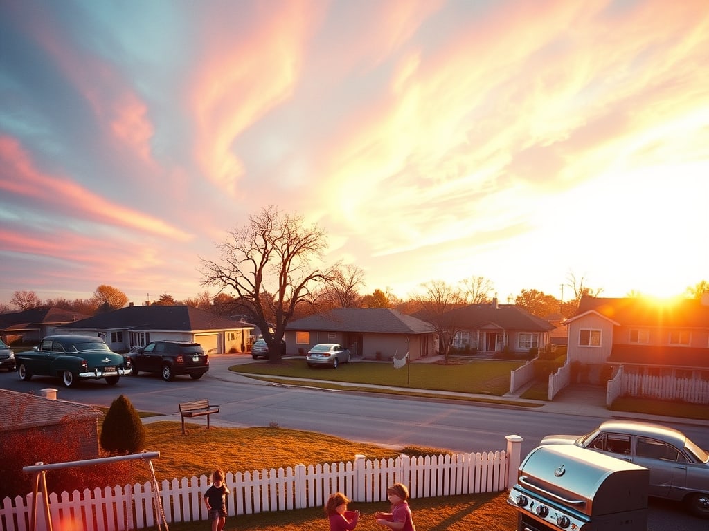 Preview of Technicolor Suburban Sunset Crane Shot