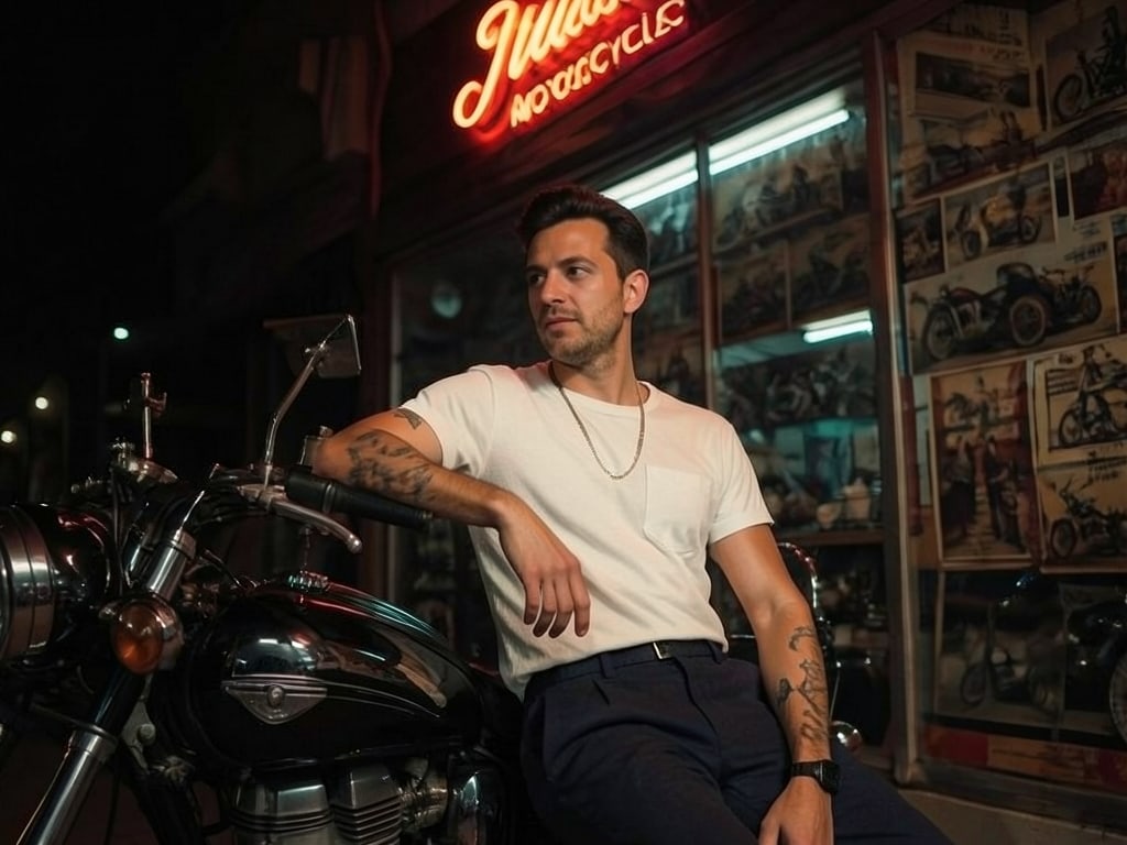 Preview rendered from “Man on Vintage Motorcycle”