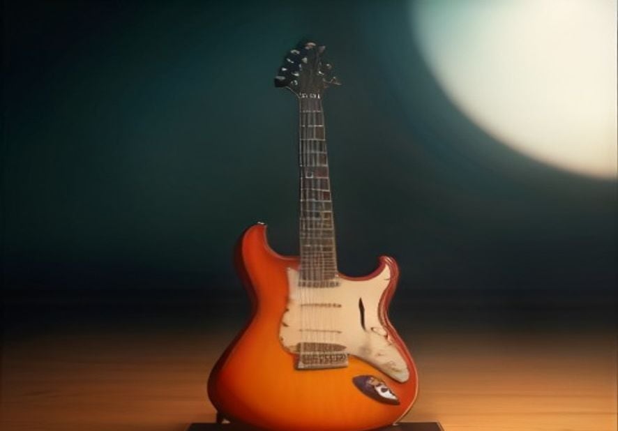 Preview of Cinematic Red Electric Guitar Spotlight Shot