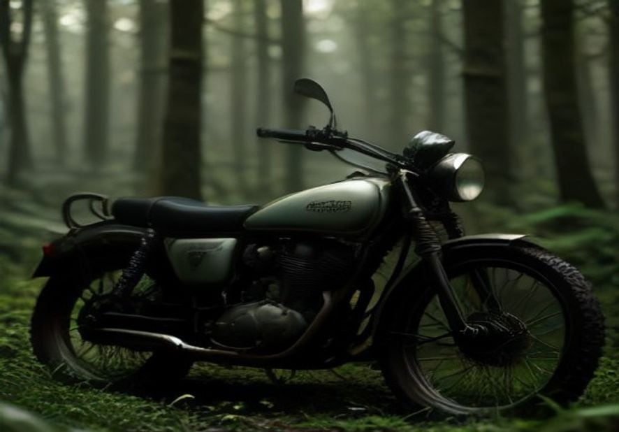 Preview of Editorial Vintage Motorcycle Forest Shot