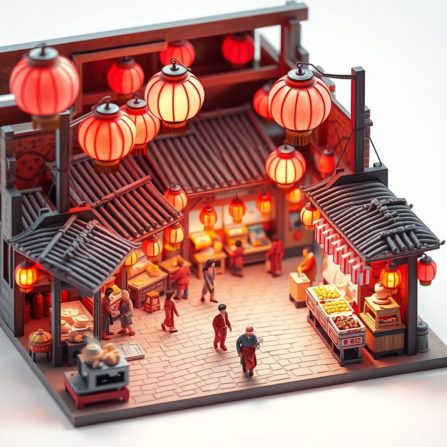 Preview of Isometric Night Market Diorama