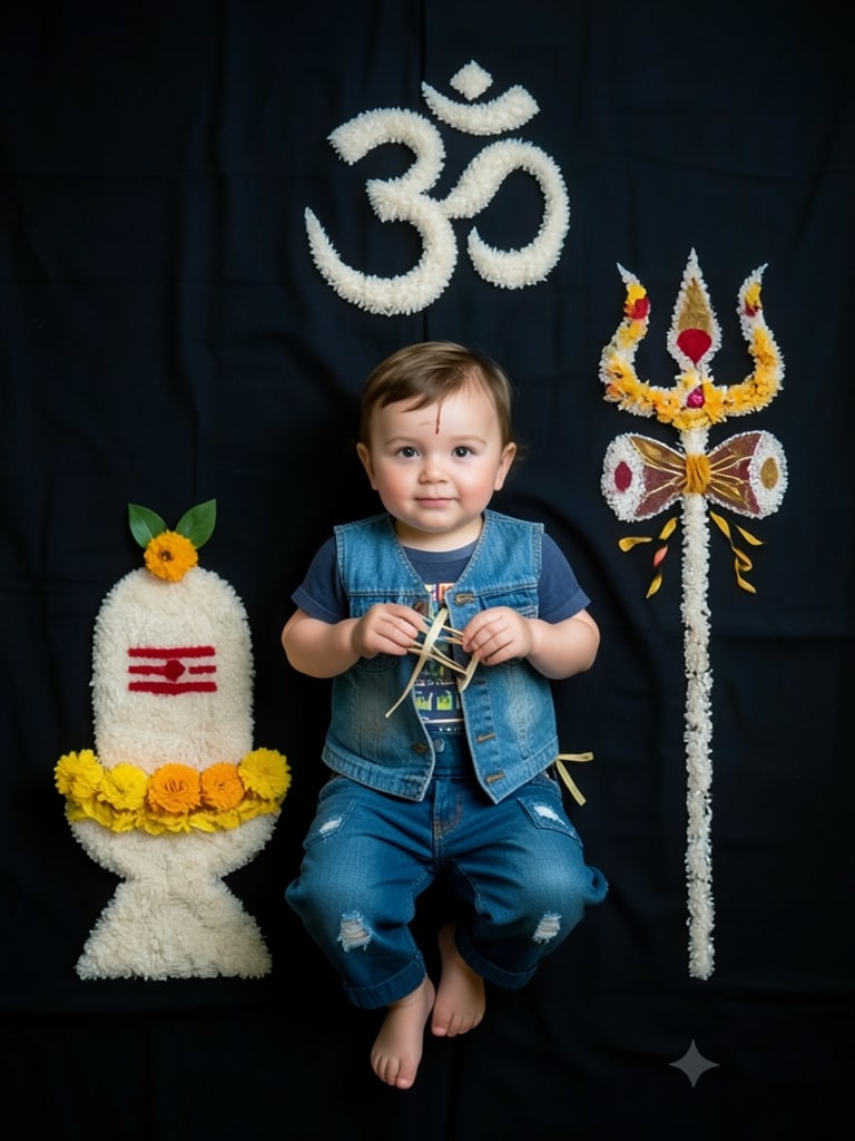 Preview of Traditional Sawan Baby Photoshoot with Shivling and Om Theme