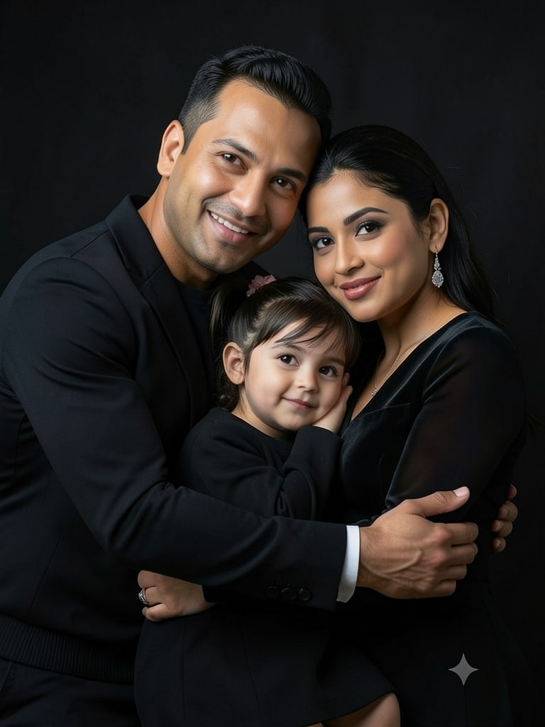 Preview of Elegant Black Outfit Family Portrait With Parents and Daughter