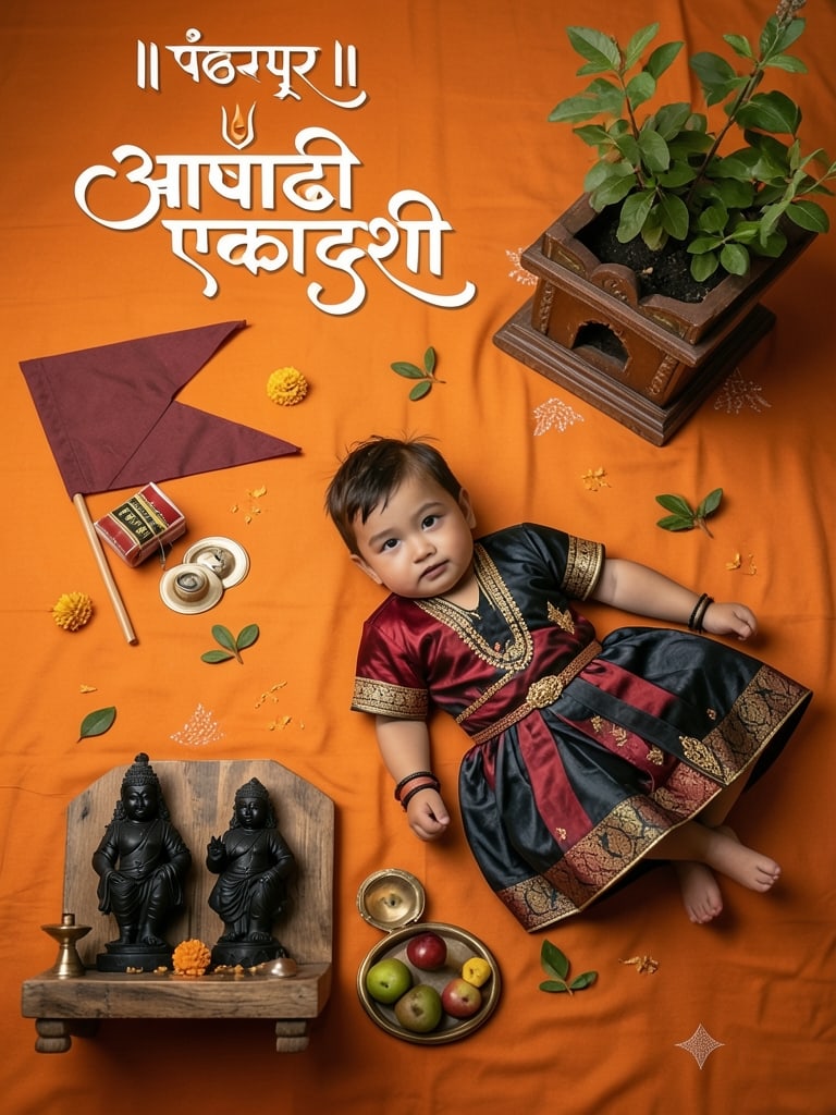 Preview of Ashadhi Ekadashi Girl Photoshoot with Vitthal Rakhumai Devotional Flat Lay Theme