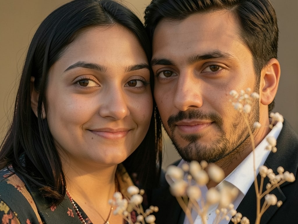 Preview of Couple Eye AI Prompt for Romantic Golden Hour Close-Up Portrait