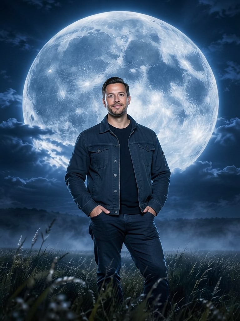 Preview rendered from “Man under giant moon”