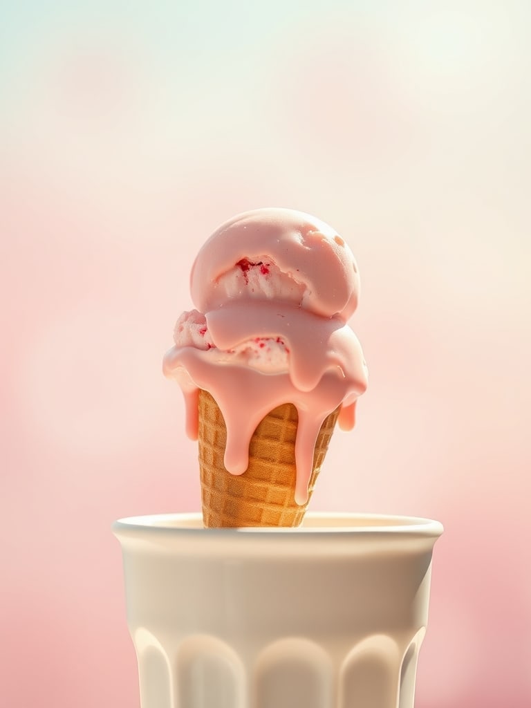 Preview of Extreme Close-up Of A Strawberry Ice Cream Cone