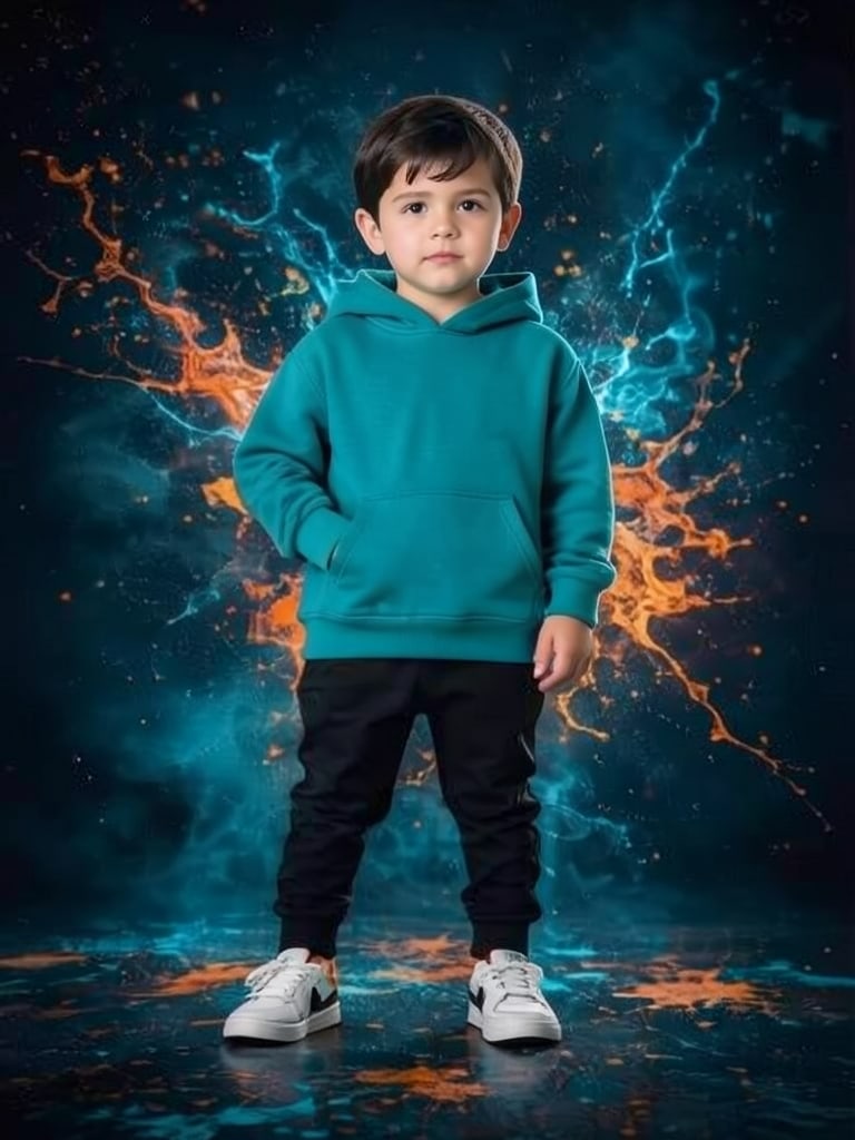 Preview of Cute baby boy wearing a teal hoodie