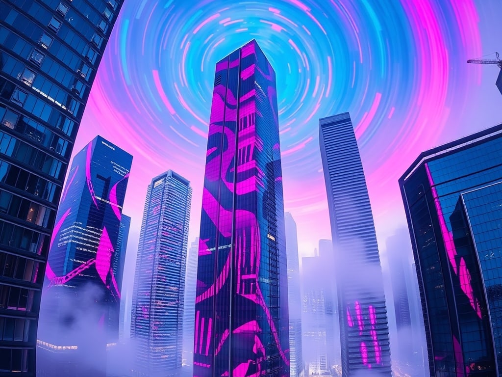 Preview of Neon Chrome Cityscape Panorama