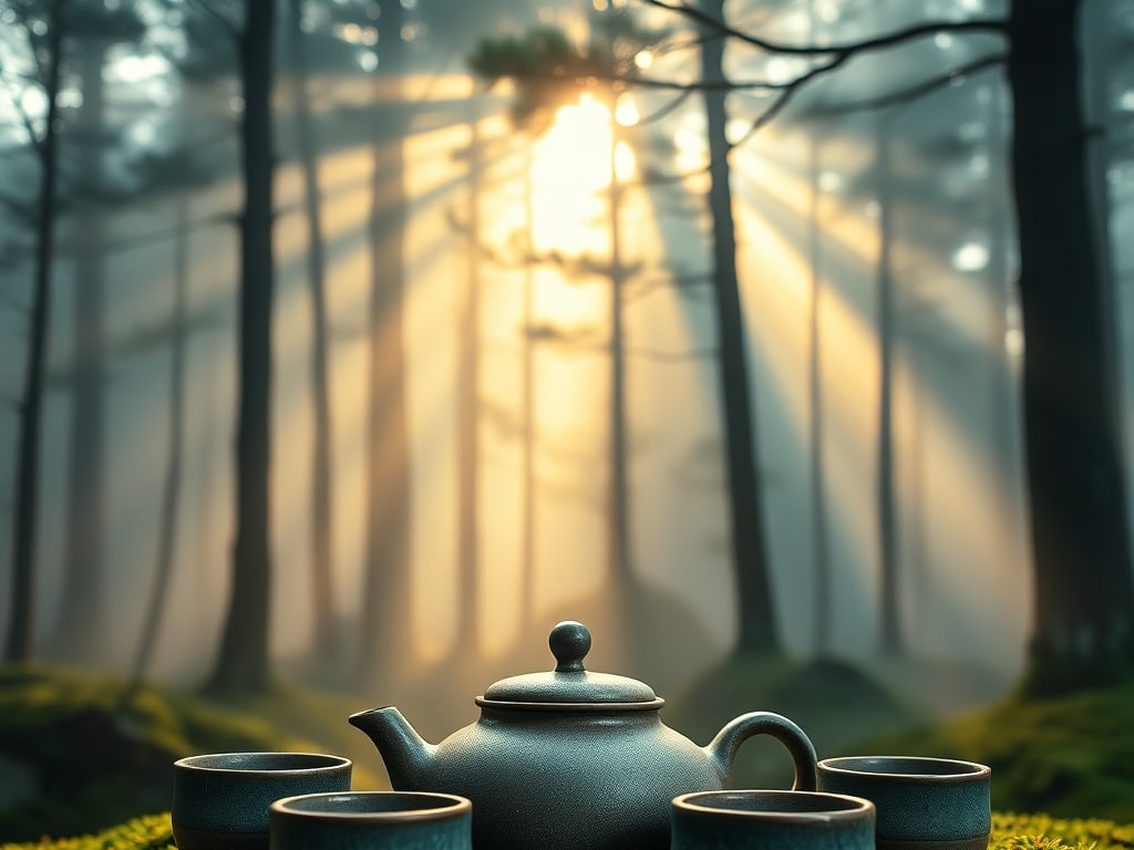 Preview of Cinematic Ceramic Tea Set Forest Shot